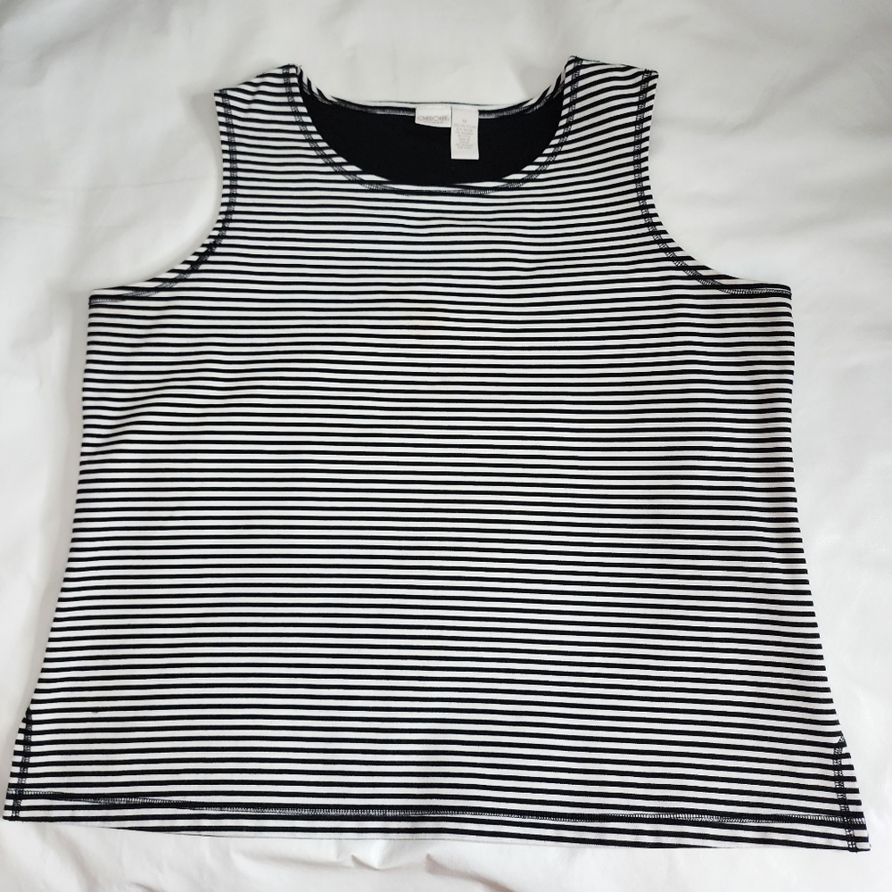 Cherokee Woman Tank Top Striped Black and White Thick Knit Plus Size 1X